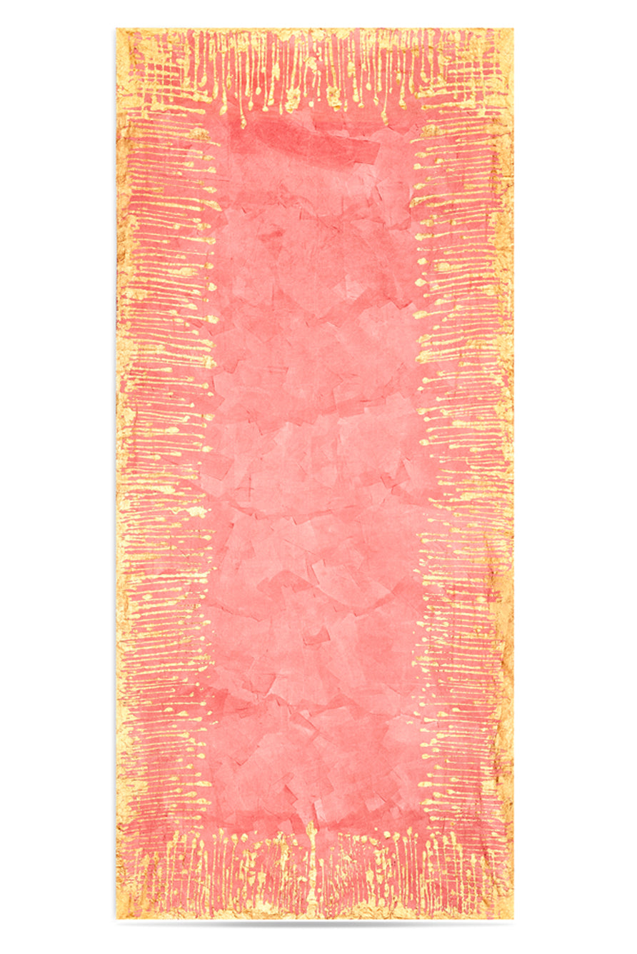 Ink Linen Tablecloth in Deep Pink with Gold Drips