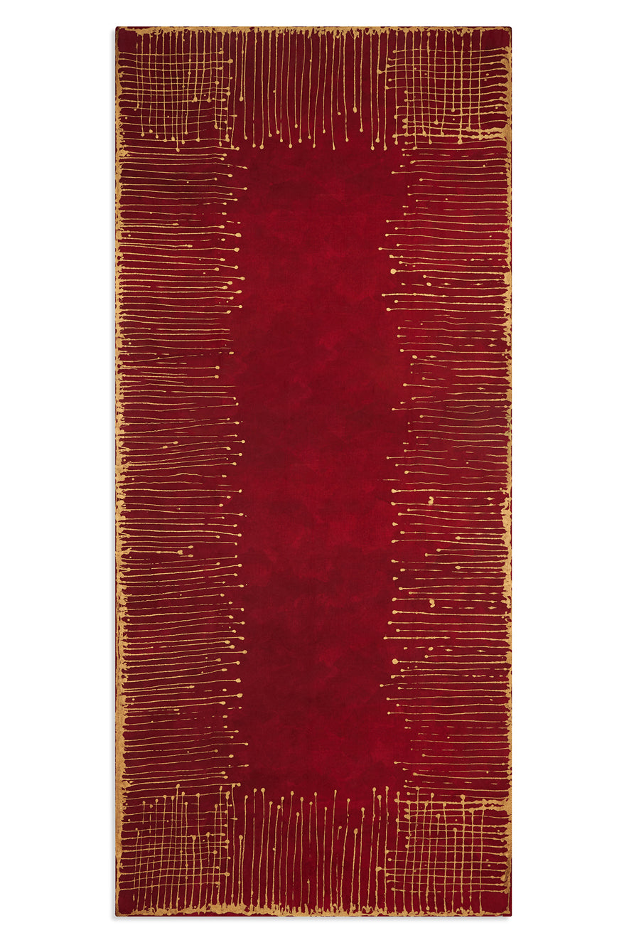 Ink Linen Tablecloth in Claret Red with Gold Drips