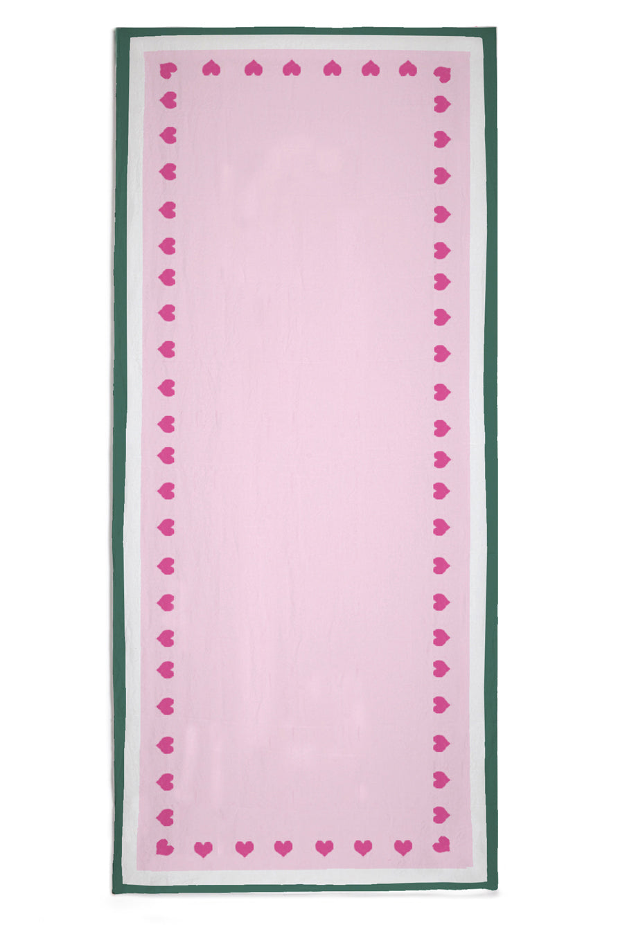 Summerill & Bishop x Lisou Heart Linen Tablecloth in Petal Pink and Forest Green