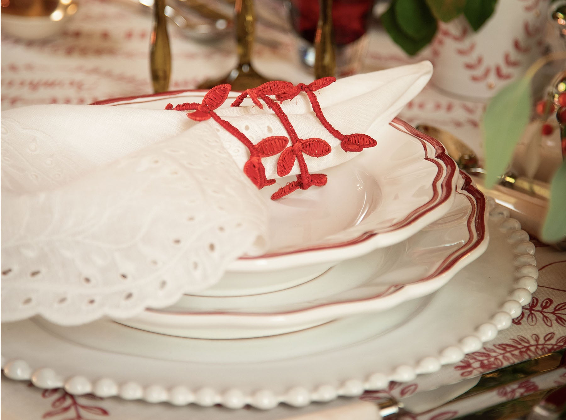 Wrap Around Raffia Red Willow Vine Leaves Napkin Ring