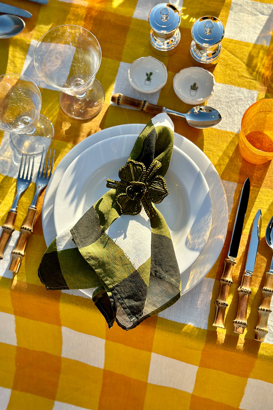 'Gingham' Linen Napkin in Avocado Green