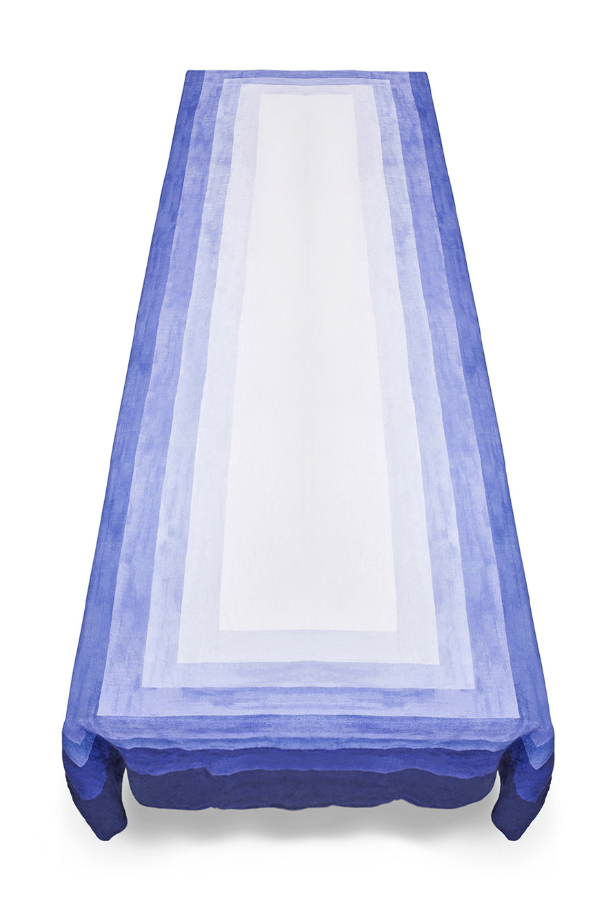 Shades Of Blue Striped Linen Tablecloth