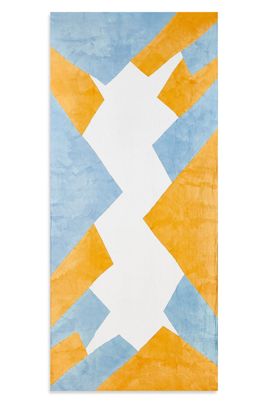 Cubism Linen Tablecloth in Blue and Yellow