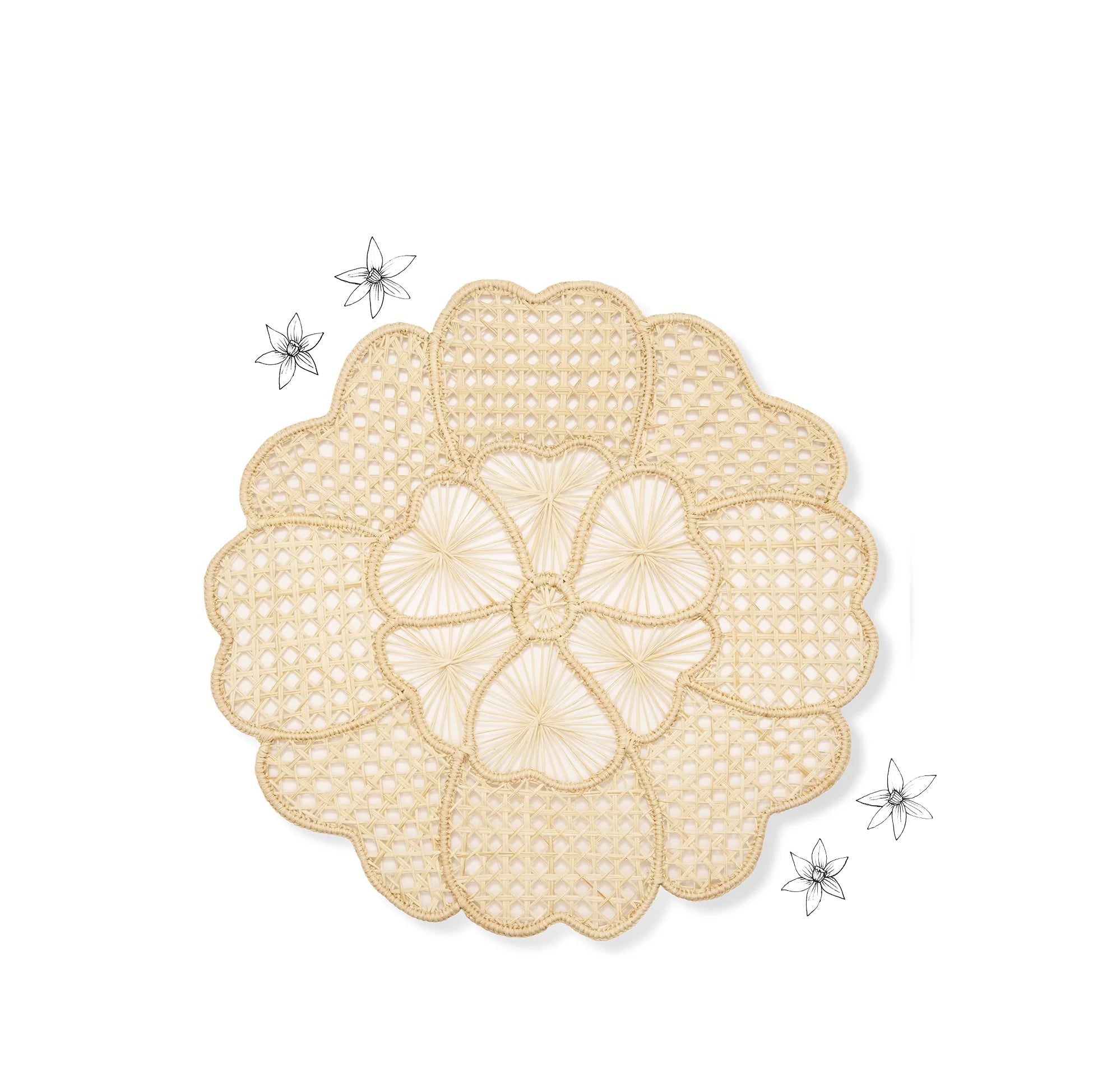 Cayena Flower Woven Natural Straw Placemat, 38cm