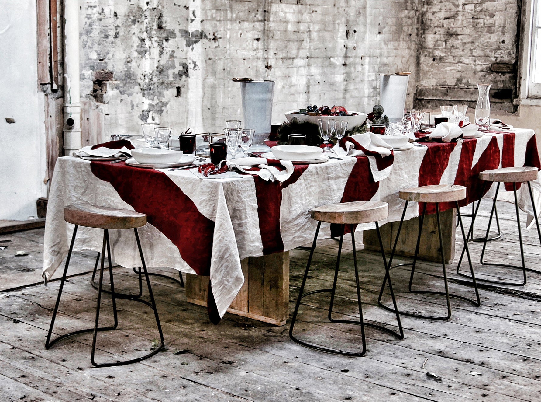 Bespoke Word Linen Tablecloth in Claret Red