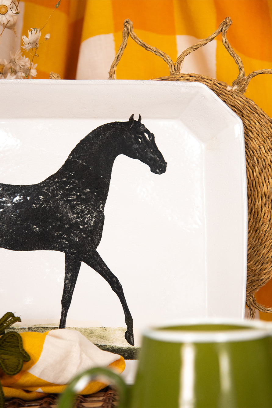 Ceramic Rectangular Black Horse Platter by Astier de Villatte, 43cm