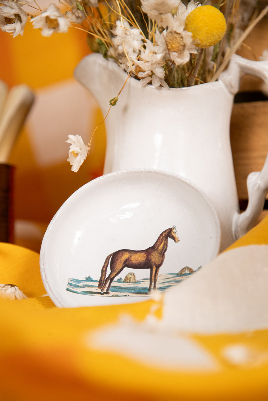 Ceramic Scalloped Riding Horse Platter by Astier de Villatte, 29cm