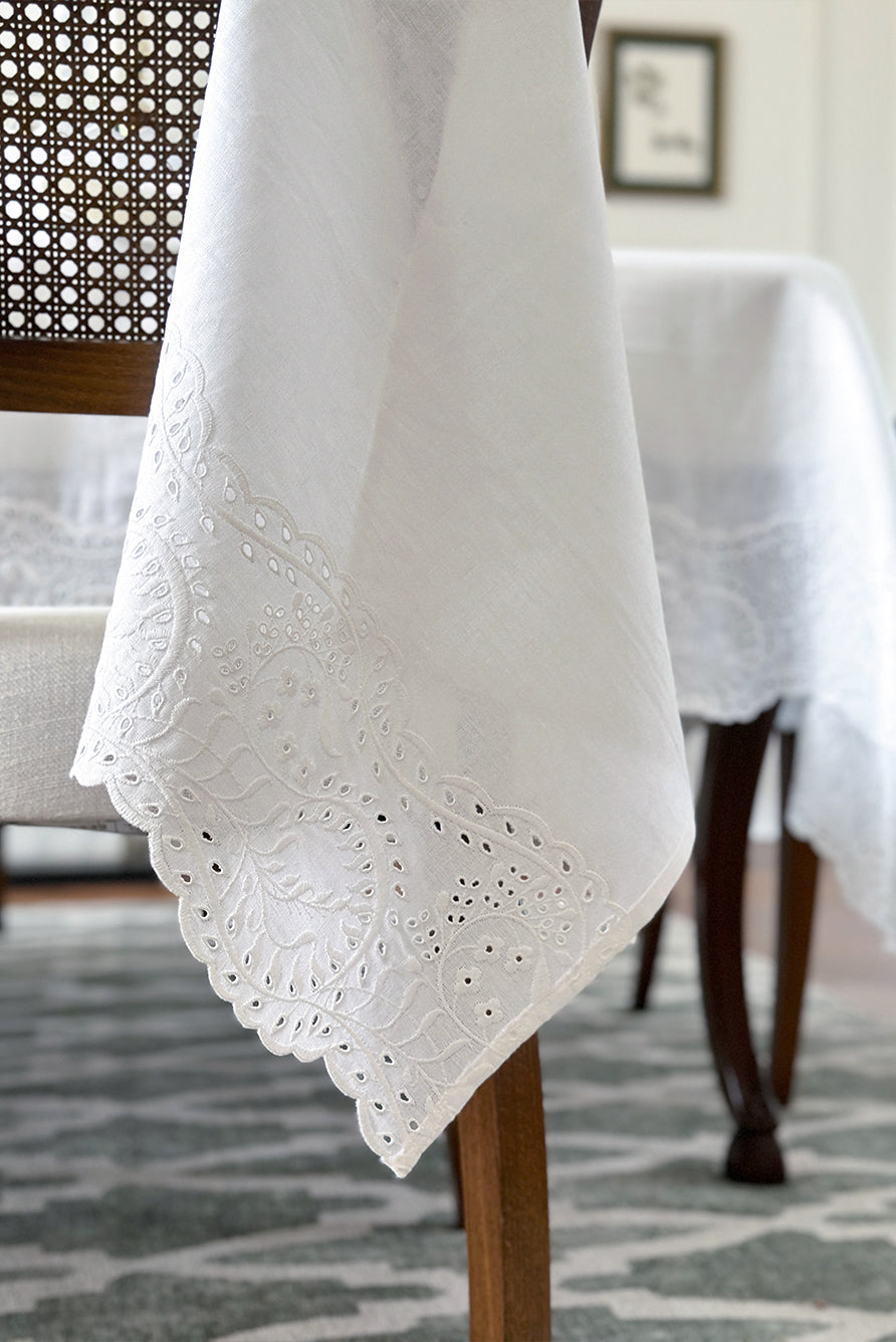 Broderie Anglaise Linen Tablecloth