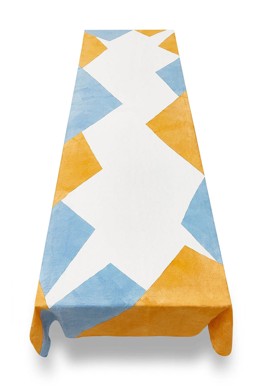 Cubism Linen Tablecloth in Blue and Yellow