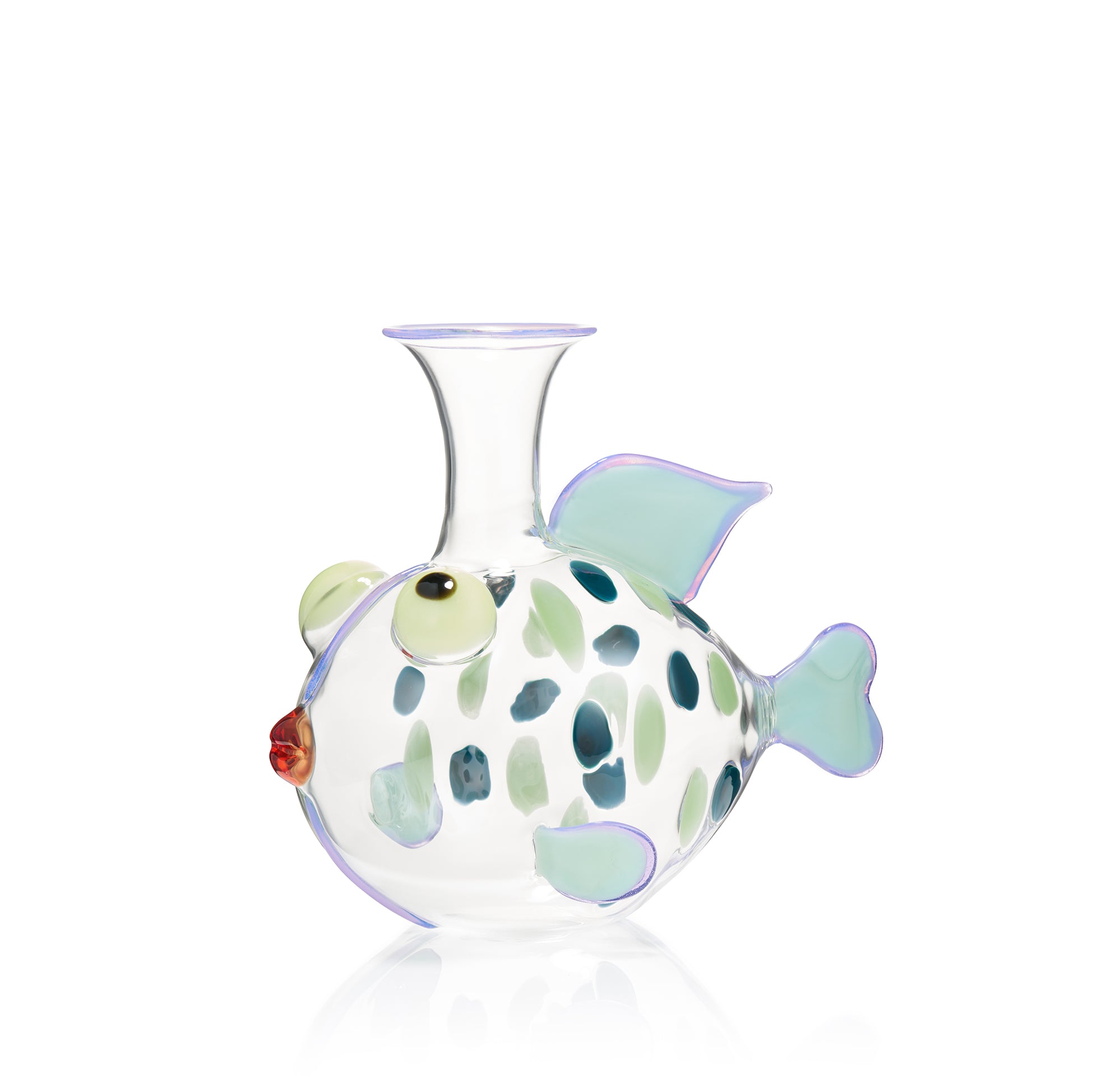 Handblown Green and Purple Dot Fish Decanter, 25 cm