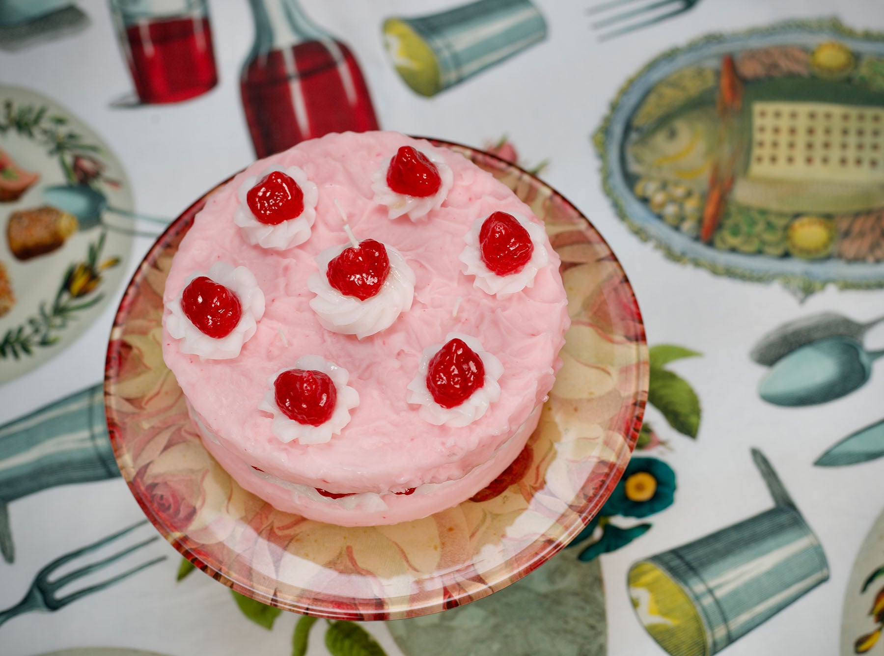 Two-Tier Pink Cake With Strawberries Decorative Candle, 20cm