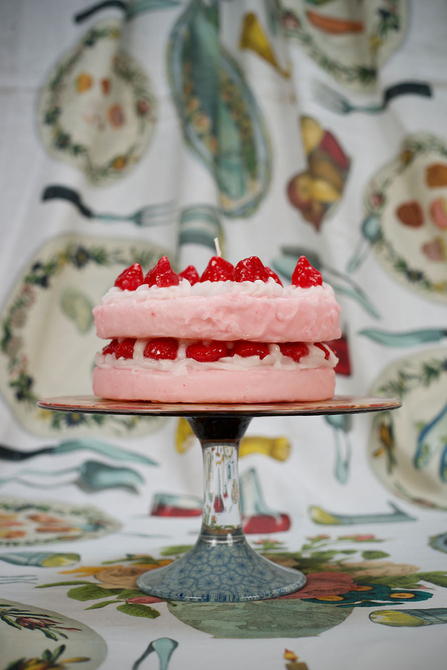 Two-Tier Pink Cake With Strawberries Decorative Candle, 20cm