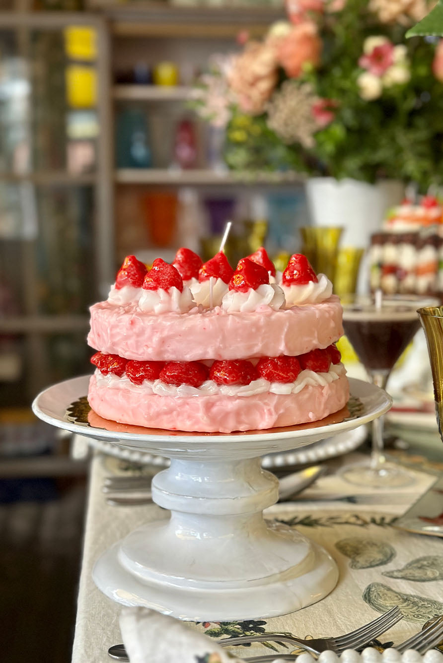 Two-Tier Pink Cake With Strawberries Decorative Candle, 20cm