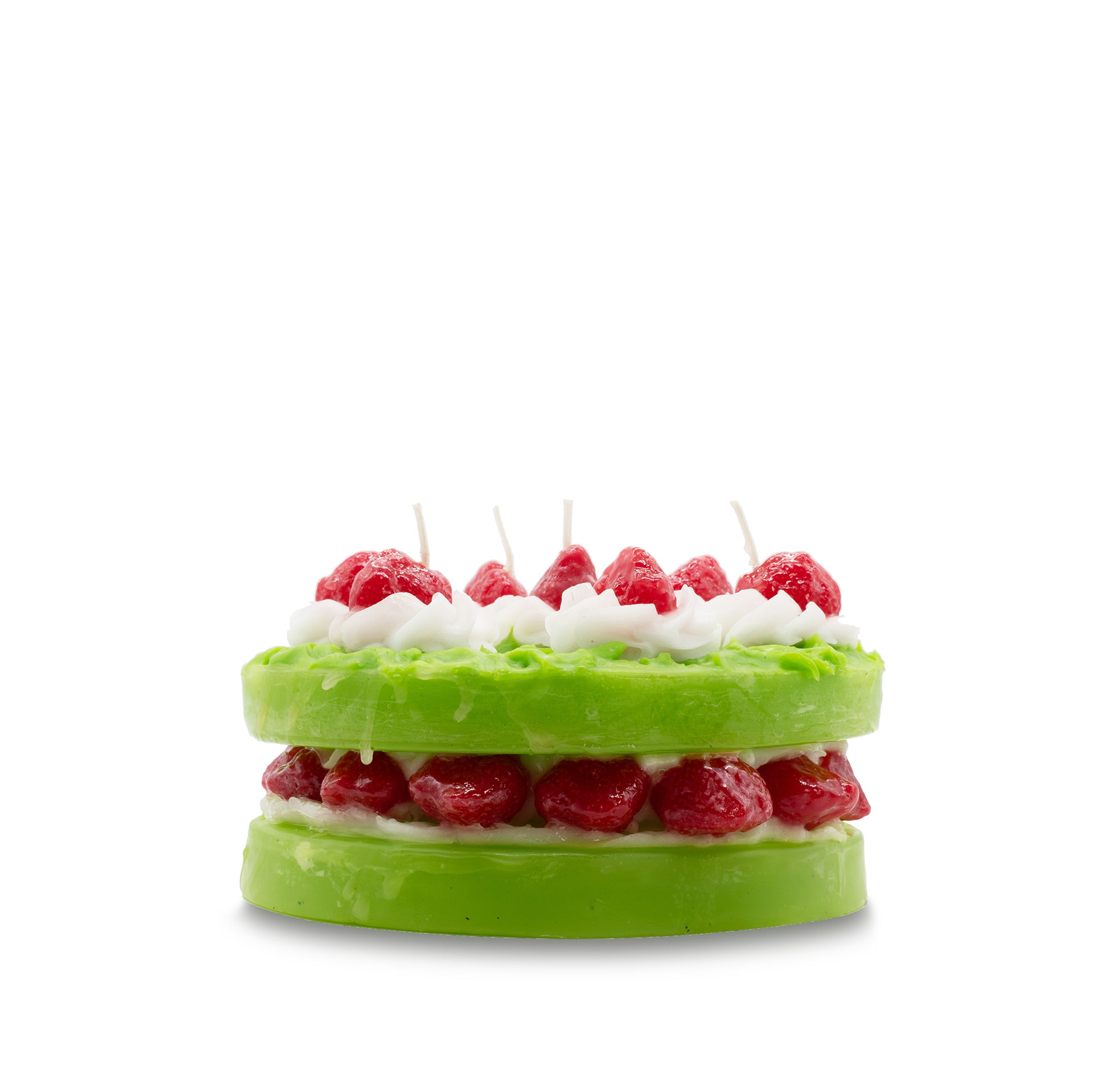 Two-Tier Green Cake With Strawberries Decorative Candle, 20cm