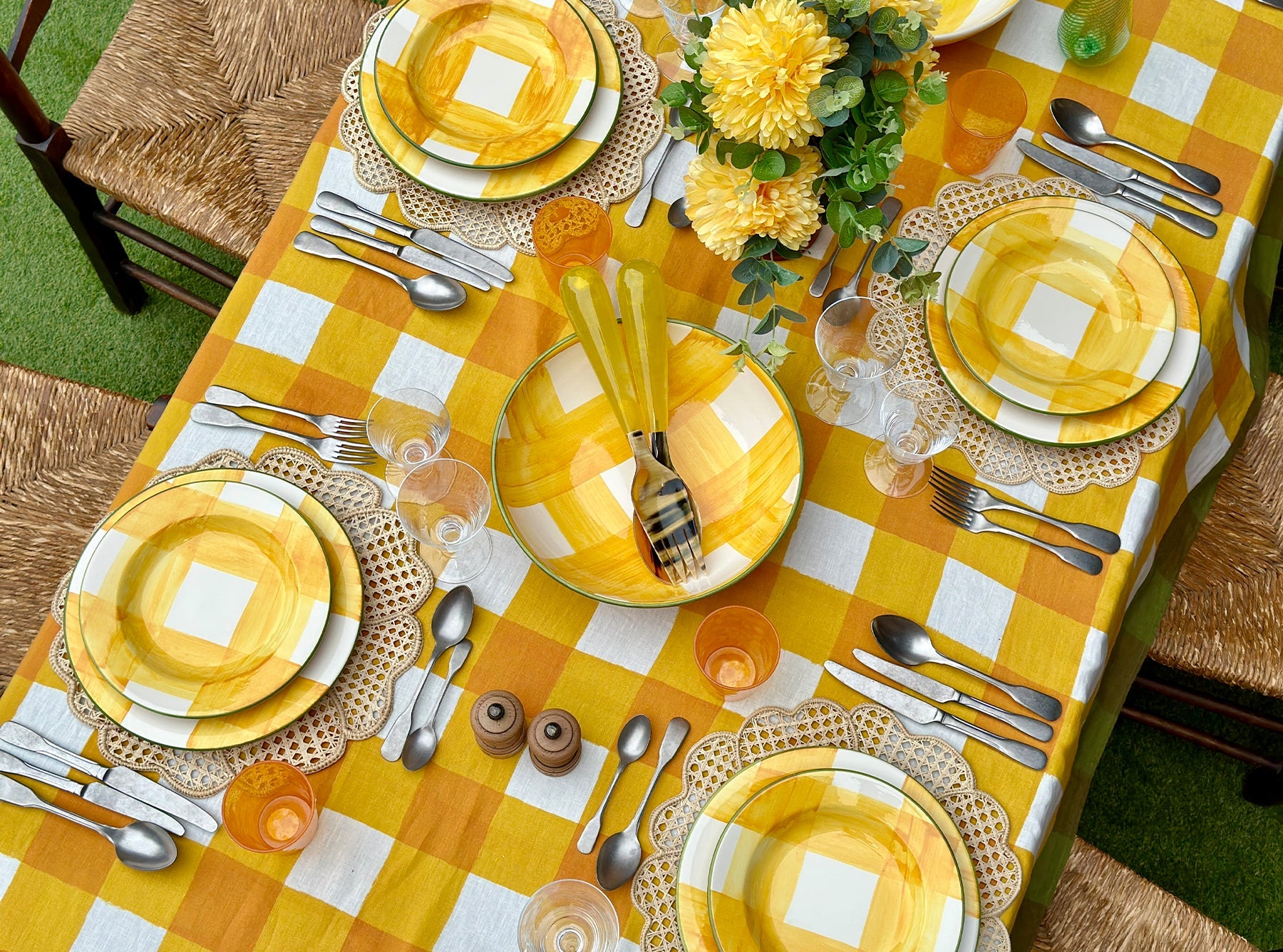 S&B Gingham Dinner Plate in Yellow, White & Green, 29cm