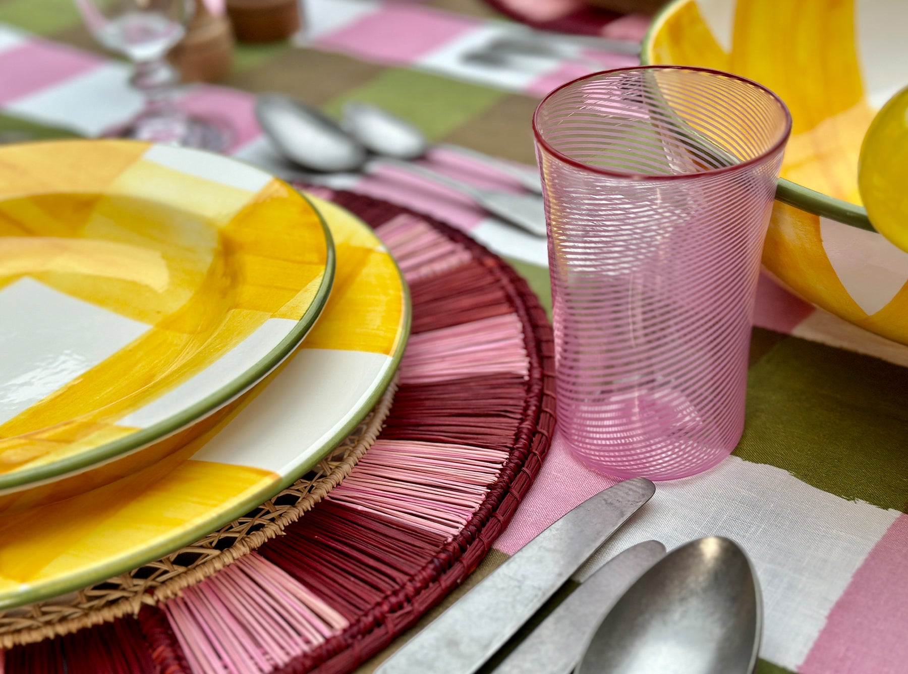 S&B Gingham Soup Plate in Yellow, White & Green, 24cm