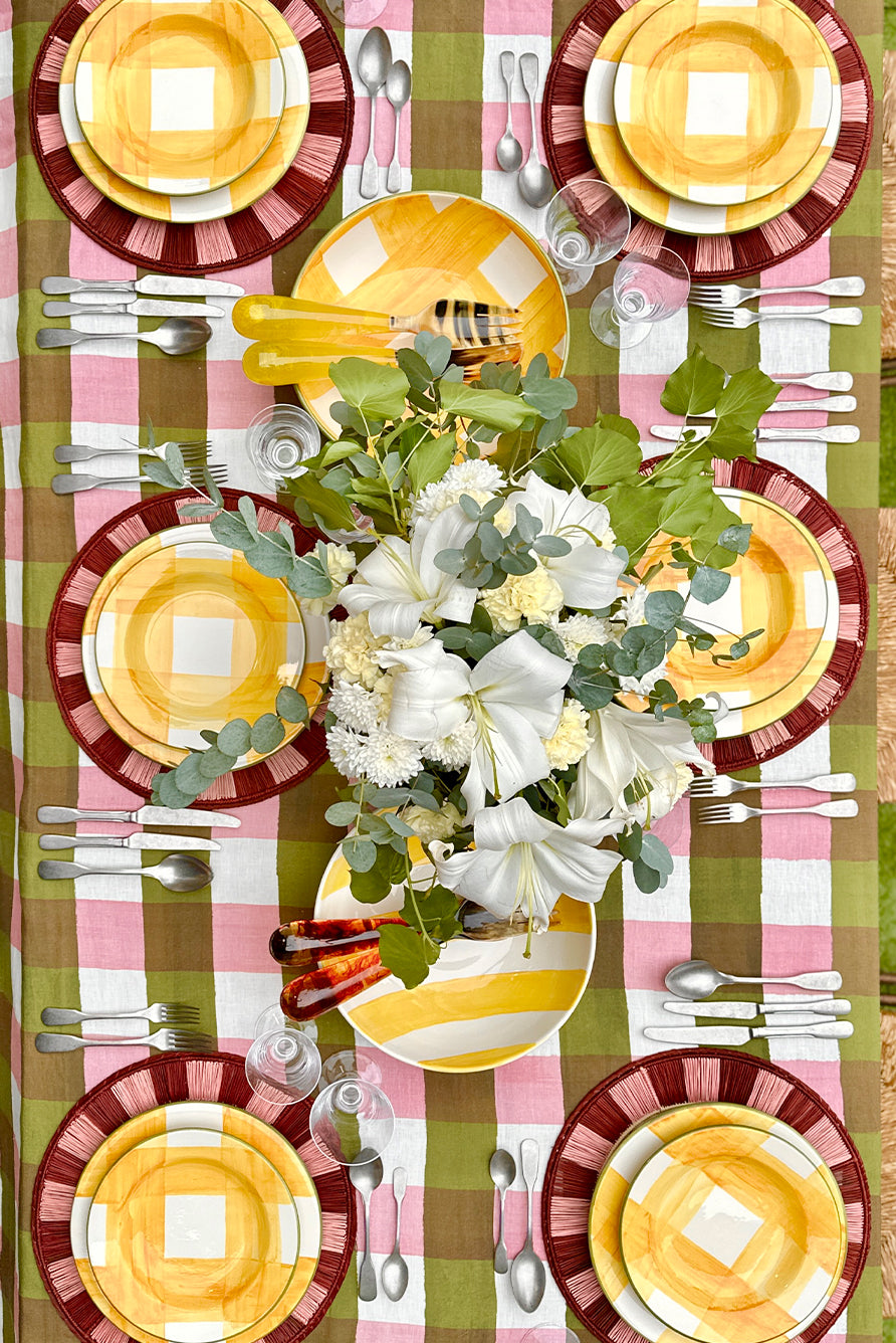 S&B Gingham Soup Plate in Yellow, White & Green, 24cm