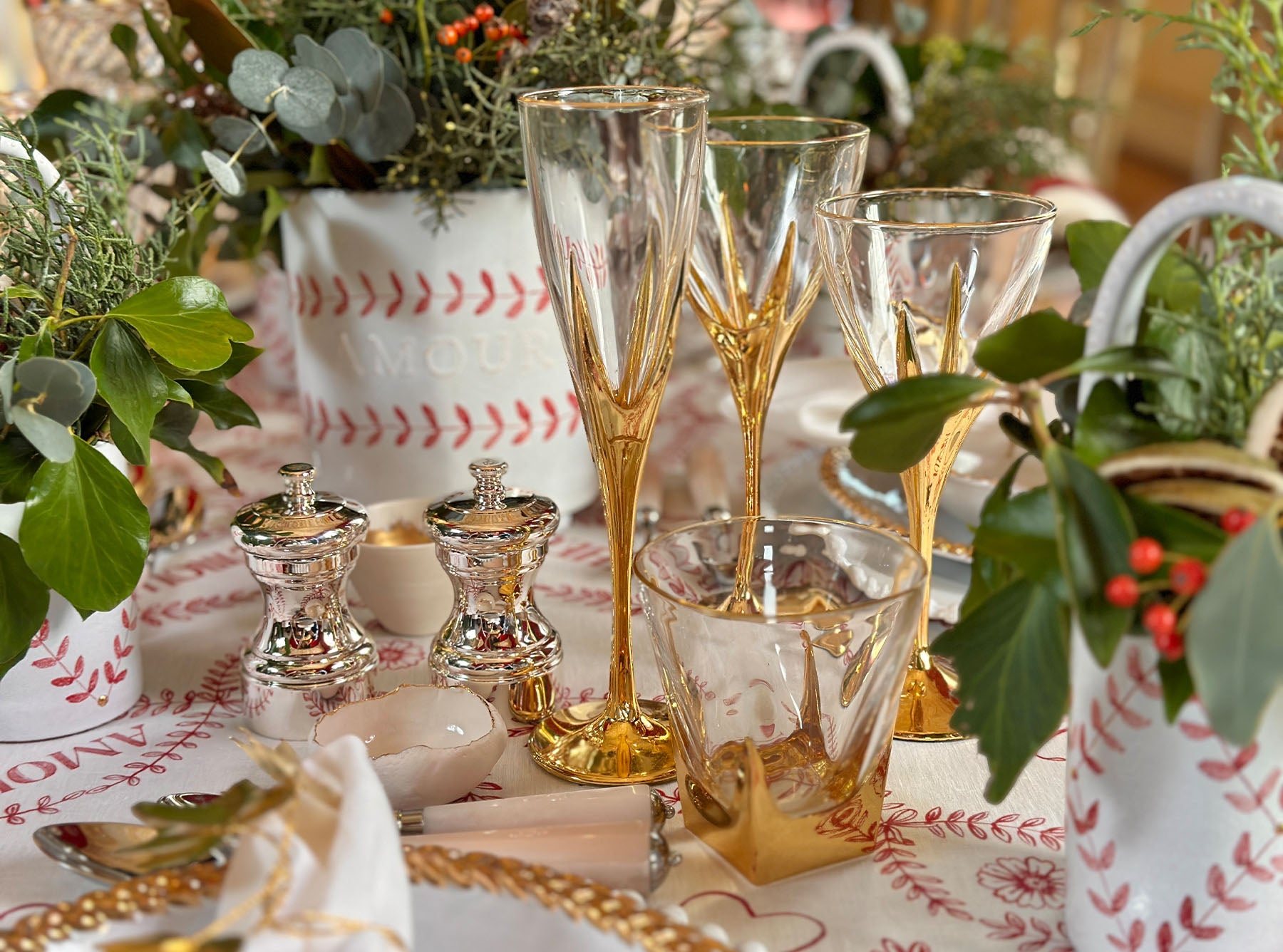 Gold Art Deco Hand Decorated Red Wine Glass