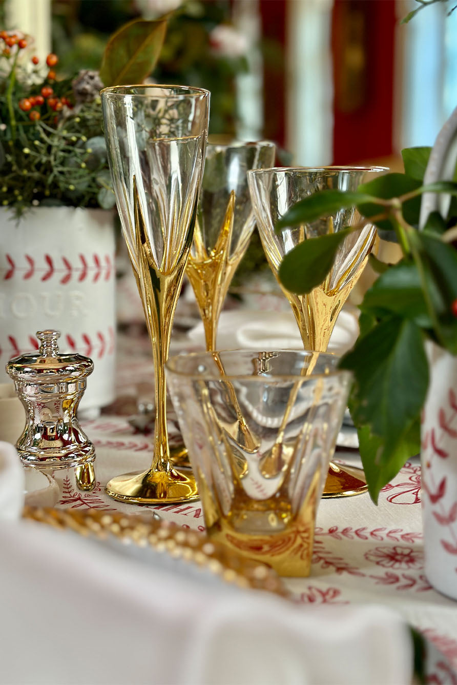 Gold Art Deco Hand Decorated Red Wine Glass