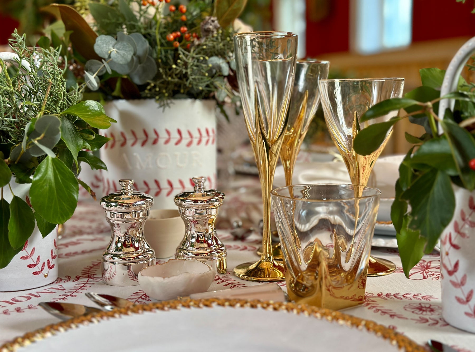 Gold Art Deco Hand Decorated Red Wine Glass