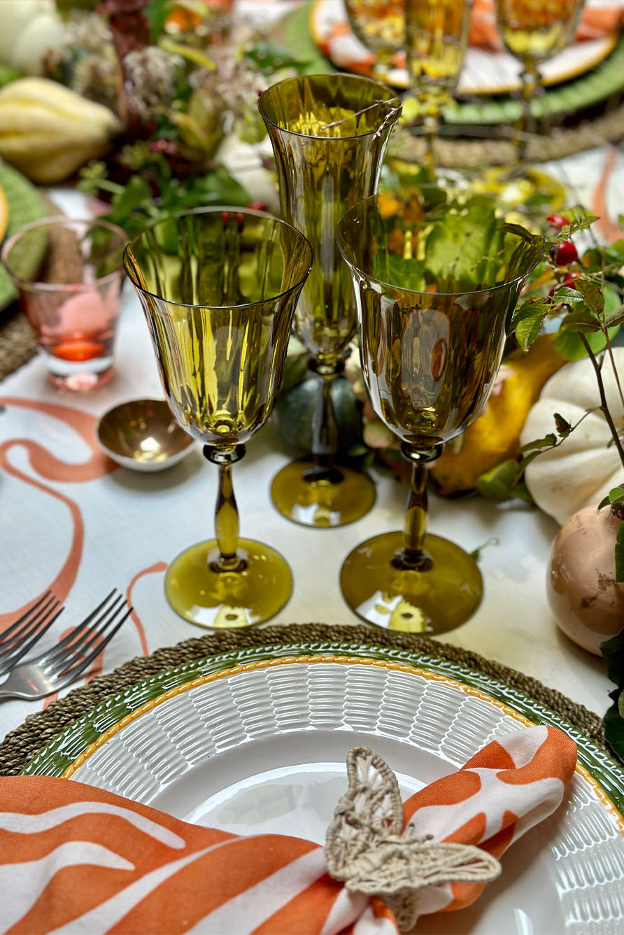 Hand Coloured Green Glass Champagne Flute