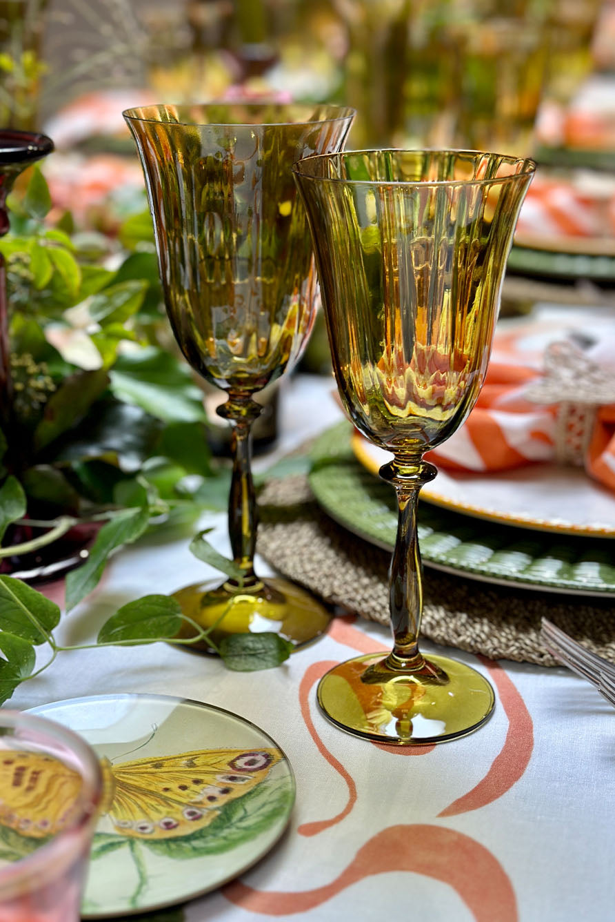 Hand Coloured Green Glass Champagne Flute