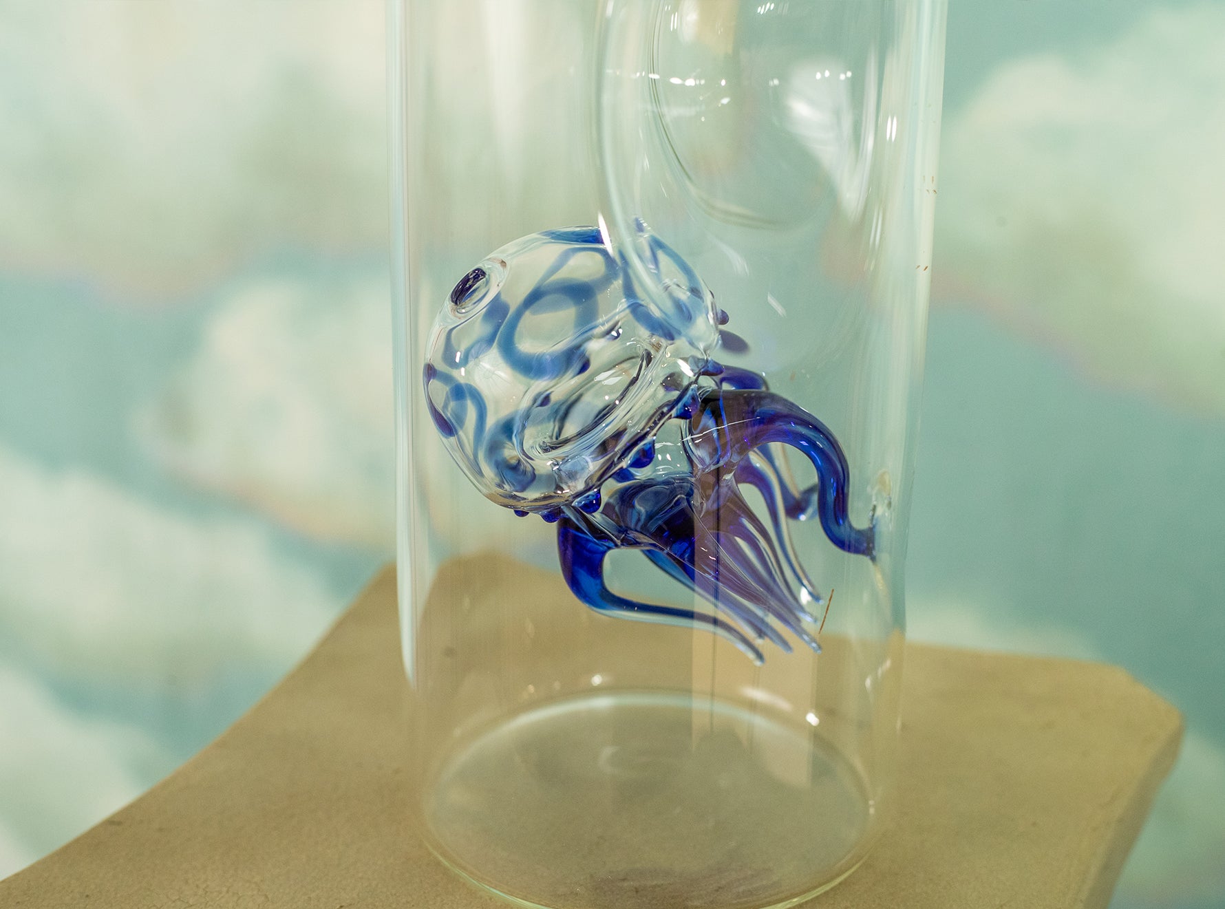 Handblown Glass Blue Jellyfish Carafe, 24.5cm