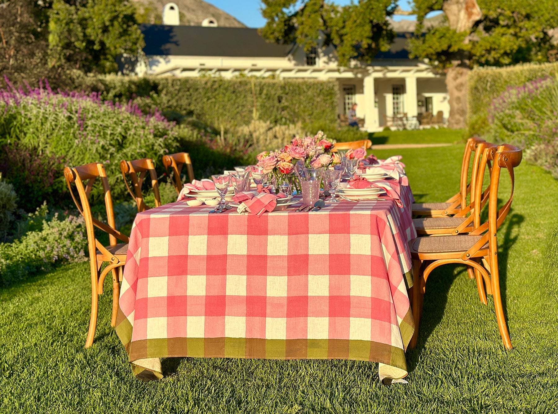 'Gingham' Linen Napkin in Rose Pink