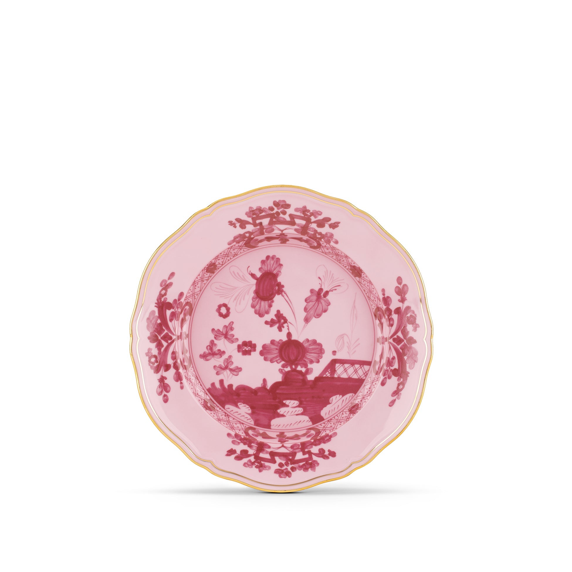 Ginori 1735 Oriente Italiano Pink Gold Rim Flat Dinner Plate, Set of 2, 26.5cm