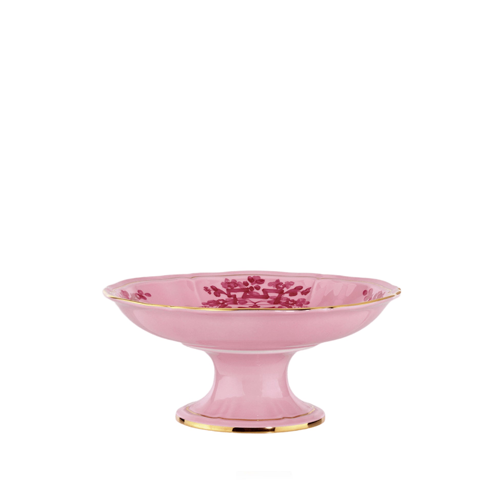 Ginori 1735 Oriente Italiano Pink Gold Rim Fruit Platter on Stand, 22cm