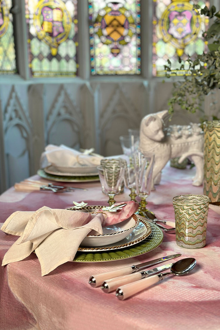 Pink Painted Peony Round Linen Tablecloth, 260cm