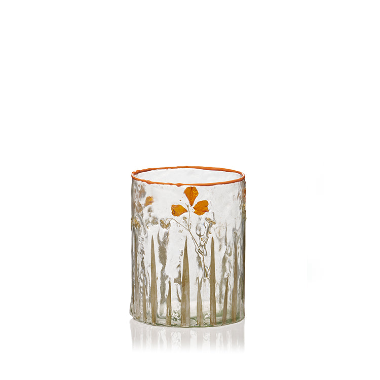 Glass Candle Holder with Dried Orange Petals, Small 13cm