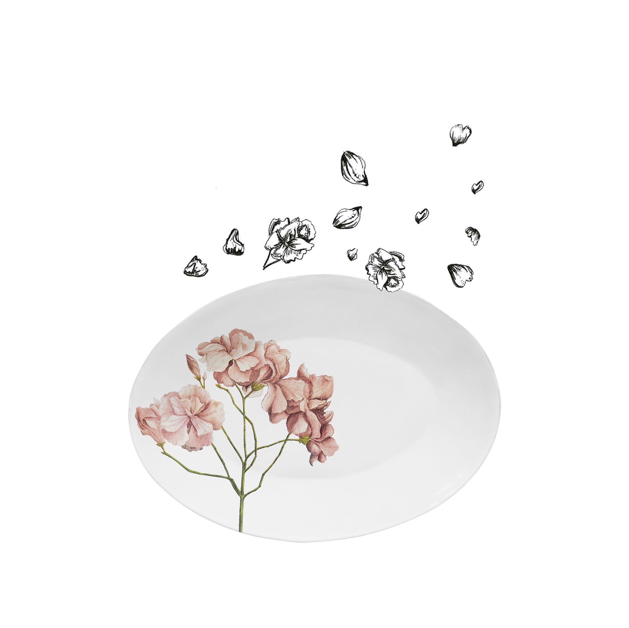 Pink Laurel Flowers Oval Platter by Astier de Villatte, 41cm