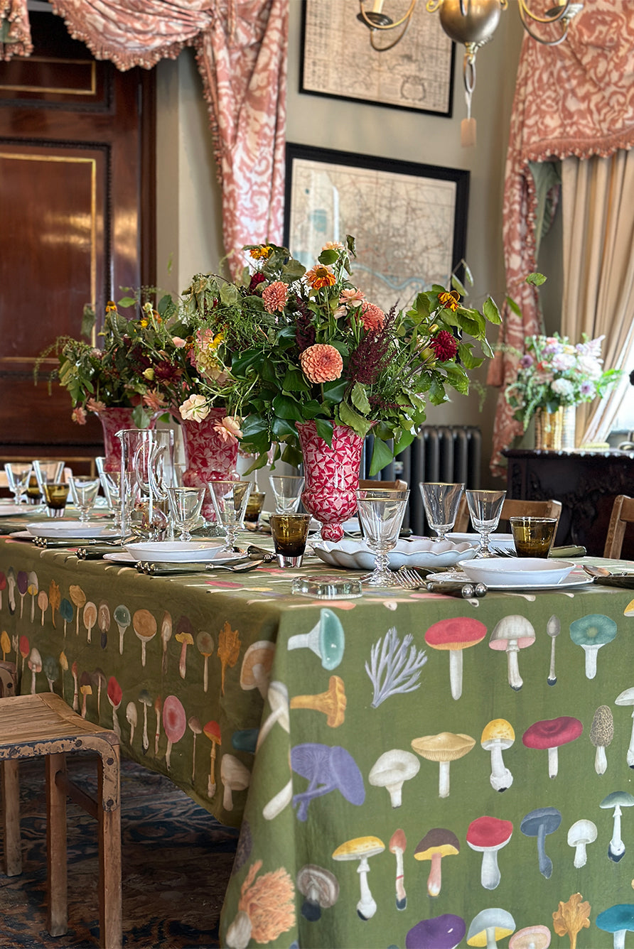 S&B x John Derian Green 'Fungi' Linen Tablecloth