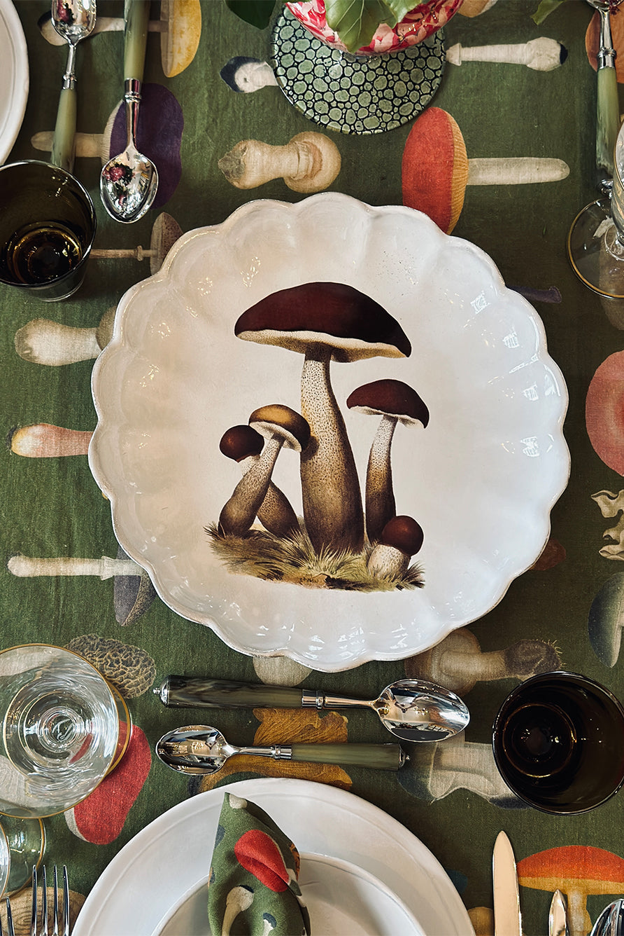 S&B x John Derian Green 'Fungi' Linen Tablecloth