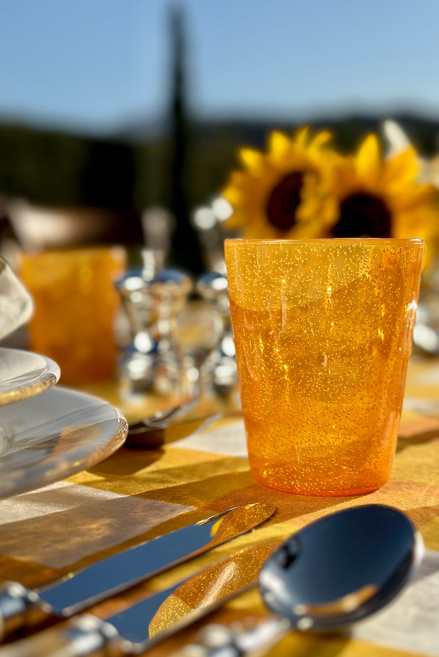 'Gingham' Linen Tablecloth in Mustard Yellow with Avocado Green Trim