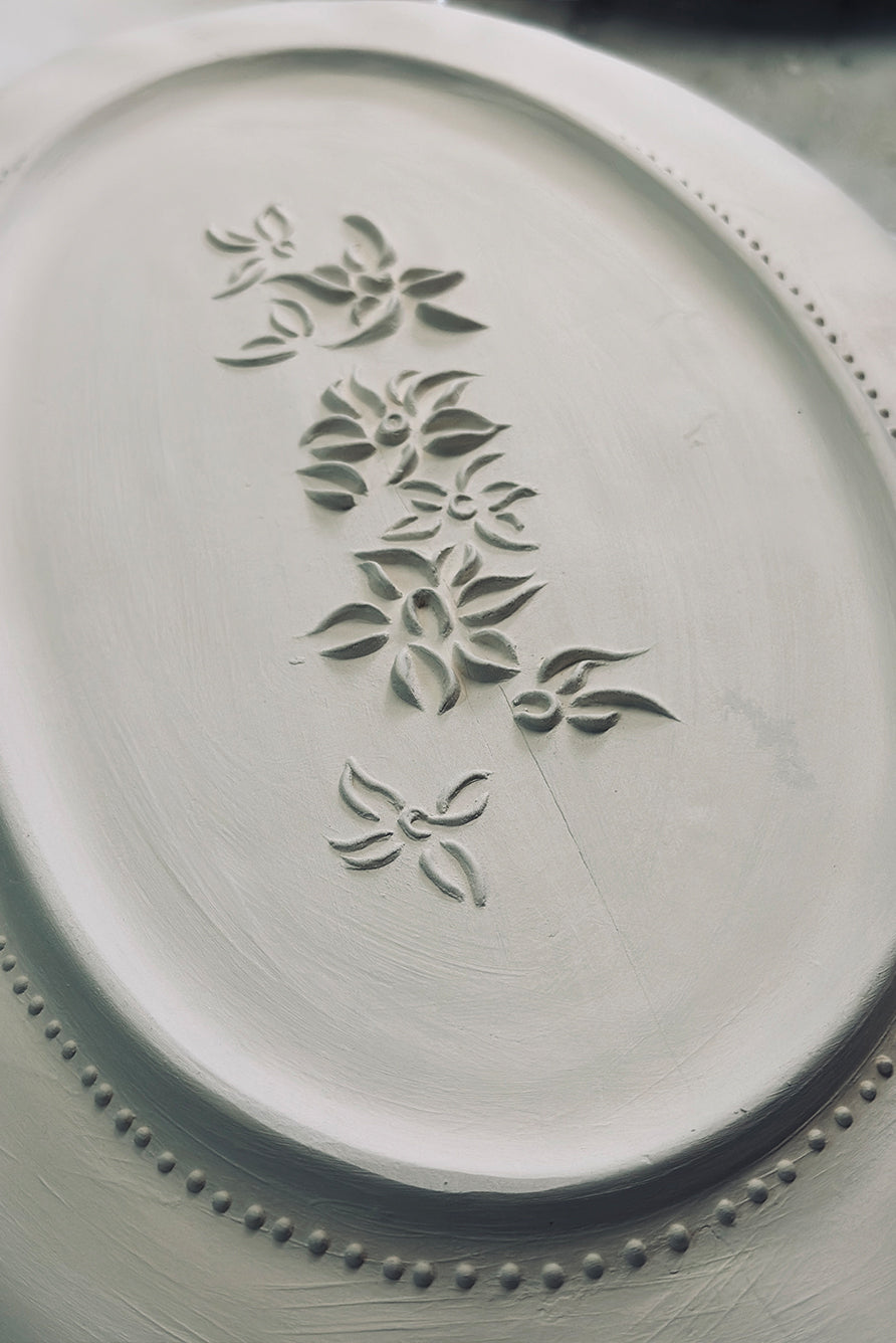 Bernadette's Falling Flower White Oval Platter, 46cm