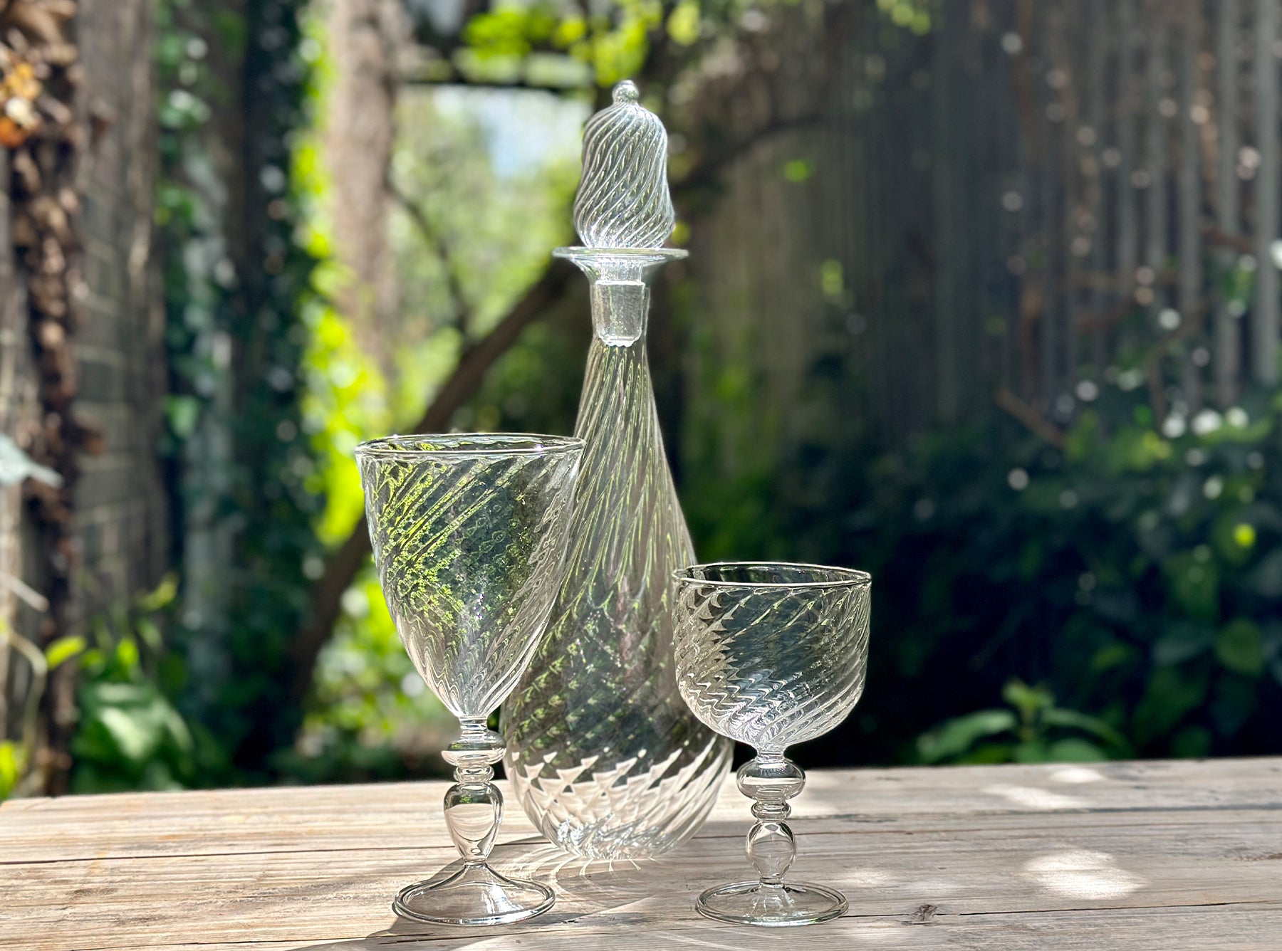 Clear Handblown Glass Swirl Champagne Flute, 24.5cm