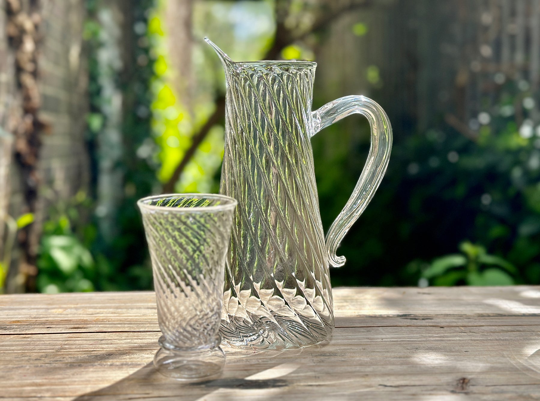 Clear Handblown Glass Swirl Water Jug, 17.5cm