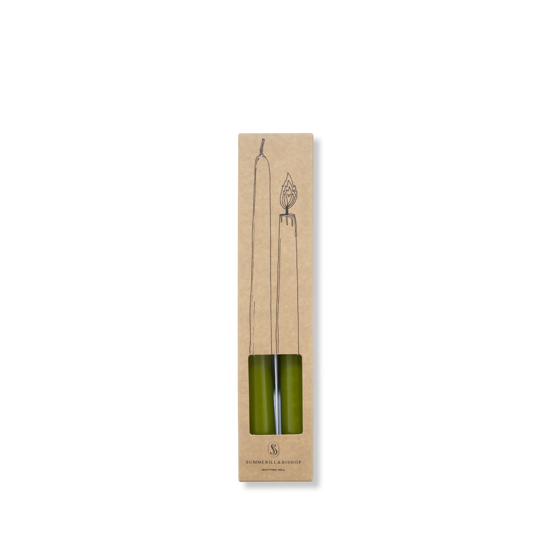 S&B Set of 2 Tapered Candles Olive Green Branded Packaging 25cm