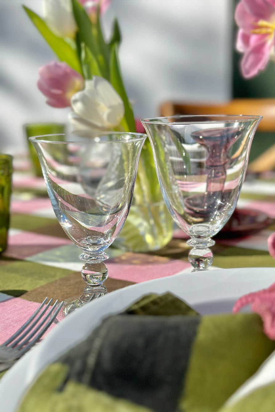 Gingham Linen Tablecloth in Rose Pink & Avocado Green