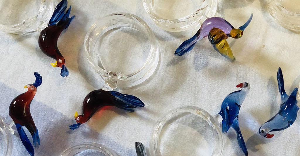 Handblown Glass Tropical Bird Napkin Ring in White Summerill Bishop