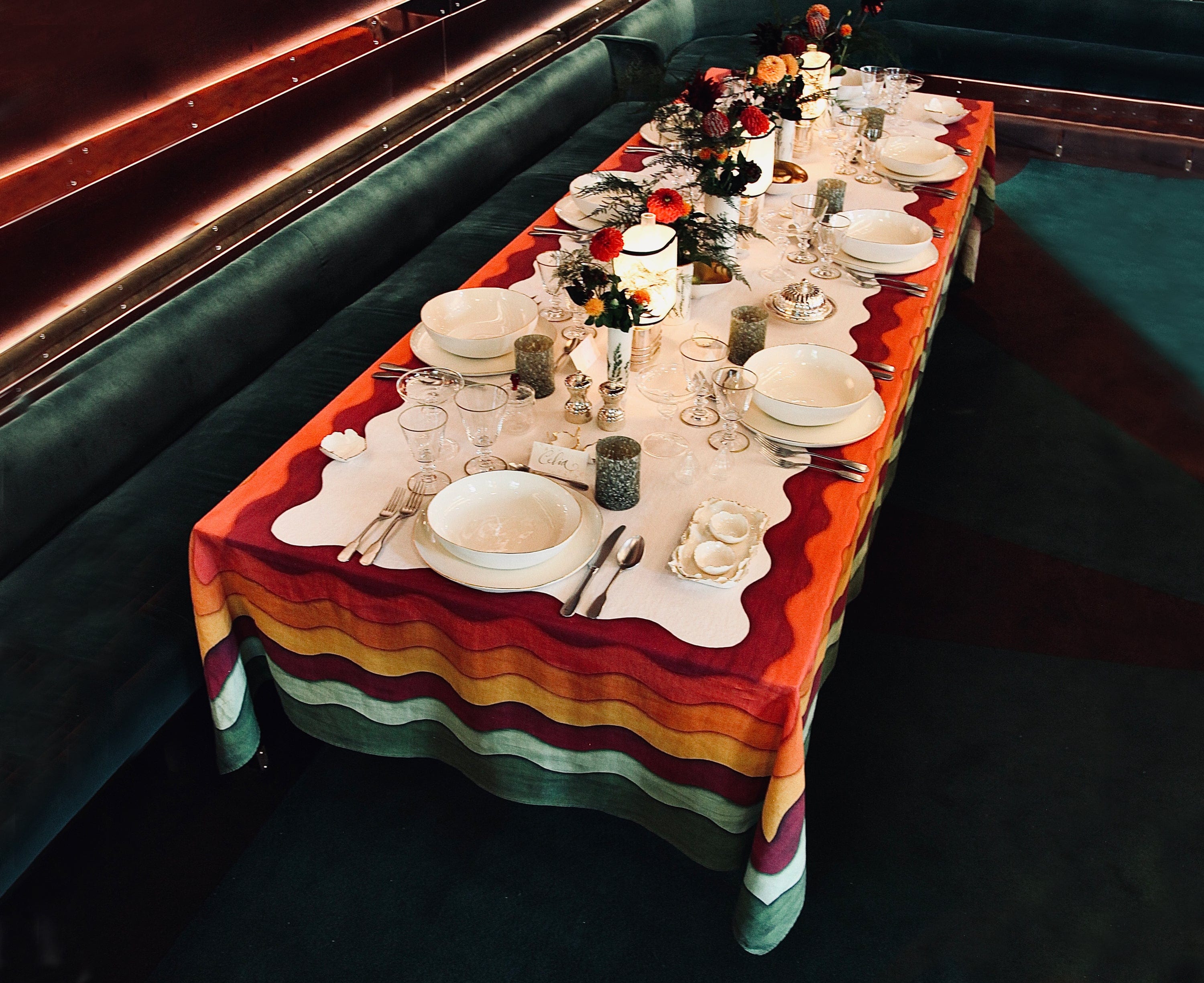 Sunset Rainbow Linen Tablecloth in Multicolours